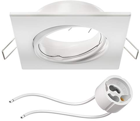 ledscom.de Deckeneinbaurahmen RIR Einbaurahmen weiß matt eckig schwenkbar (LED/Halogen/GU10/MR16/PAR16/50mm) inkl. GU10 Fassung