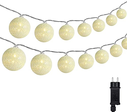 DeepDream Cotton Ball Lichterkette, 5m 20 LED Kugeln Lichterkette Innen Lichterkette Baumwollkugeln Lichterkette mit Stecker für Kinderzimmer, Schlafzimmer, Hochzeit, Party, Festival (Warmweiß)