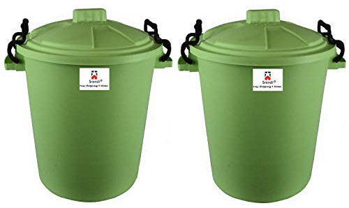 Srendi® 2 x 50L Plastic Bin/Waterfroof/Rodent Proof/Ideal for Outdoor/Animal Feed/Food/Storage/Flour Locking Lid (Lime Green)