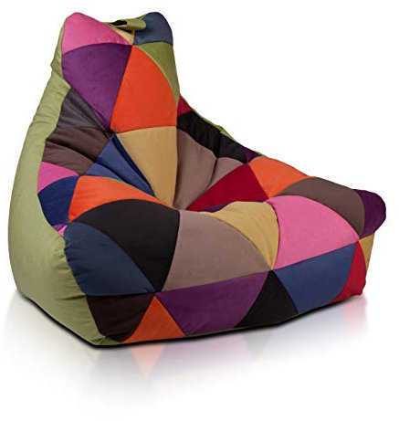 Ecopuf - Keiko Patchwork Pouf Sessel Outdoor - Sitzsack Styroporkugeln - Robuster Stoffsack - Entspannungssessel - Wohnungseinrichtung - Sessel Größe M - 100x80x85cm, Olivgrün A38