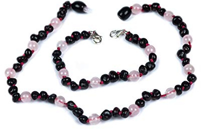 Baby J's - Variety of Colours - Premium Amber Necklace and Adjustable Anklet Set - 100% Genuine Baltic Amber - With Adjustable Clasp - Knotted to Prevent Scattering - Gift Set