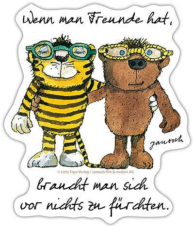 Spreadshirt Janosch Tiger Und Bär Wenn Man Freunde Hat Sticker, max. 10 x 10 cm, 10 x 10 cm, Mattweiß
