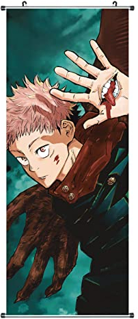 CosplayStudio Großes Jujutsu Kaisen Rollbild | Kakemono aus Stoff | Poster 100x40cm | Motiv: Yuji Itadori