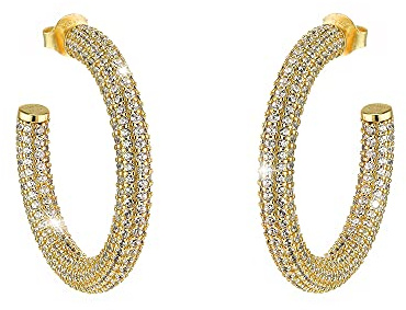 Creole BONNY Original von PAVELS Ohrringe Creolen für Damen Gold vergoldet Geschenke für Sie Zirkonia elegant glänzend festlich 30mm wasserfest leicht Weihnachtsgeschenke mit Verpackung