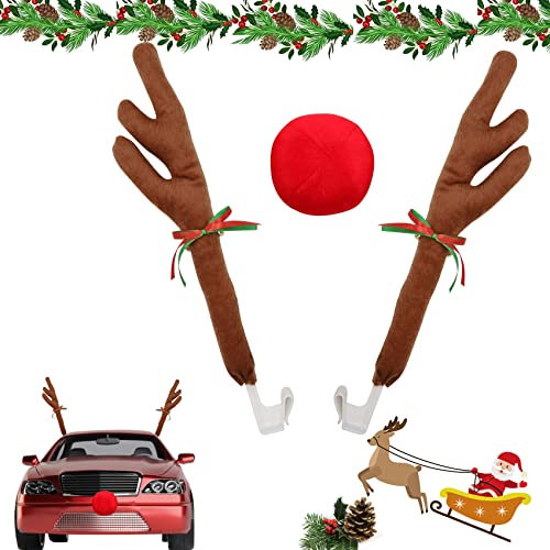 Abnaok Auto Rentier Kostüm Weihnachtsdeko, Rentier Auto Rudolf für Auto Rentier kostüm weihnachtsdeko mit Rote Nase, Auto Rudolf Auto Weihnachtsdeko Rentier