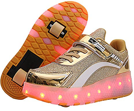 Lovelysi Unisex Kinder LED Licht USB Gebührenpflichtig Skateboardschuhe mit Rollen Drucktaste Einstellbare Inline Skates Outdoor Sport Fitnessschuhe Gymnastik Running Sneaker für Jungen Mädchen