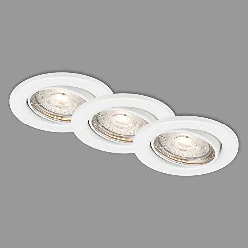 BRILONER Leuchten - LED Einbauleuchten, Einbaustrahler 3er Set, Deckenlampen in Stufen dimmbar, schwenkbar, GU10 je 5 Watt, je 460 Lumen, 3.000 Kelvin, IP23, Weiß, 86x70mm (DxH), 7050-036