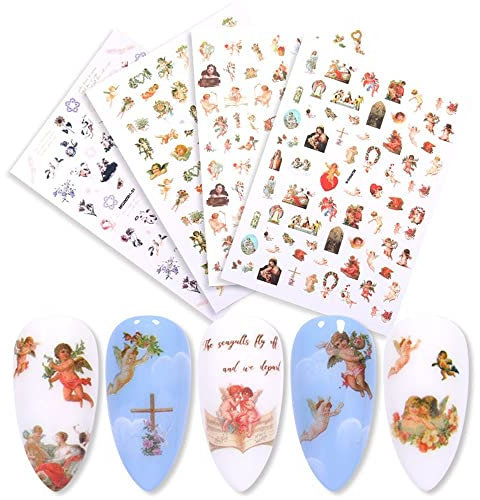 Nail Beauty Manicure Decor Water Transfer Stickers DIY Nail Decal Stickers Flower And Leaf Pattern Angel Pattern Stickers 3D Nail Art Sticker