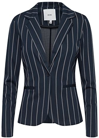 ICHI IHRUTI BL7 Damen Blazer Kurzblazer Jacke gestreifter EIN-Knopf-Blazer mit Stretch und Reverskragen