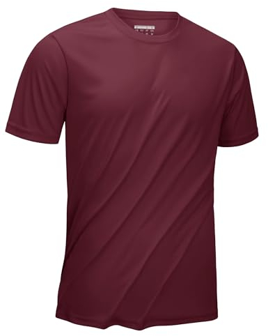 KEFITEVD Kurzarm Herren Laufshirt Weich Sport Oberteil Kurzarm Shirts Radfahren MTB Atmungsaktiv Tshirt Golf Running Sportshirt Weinrot 2XL