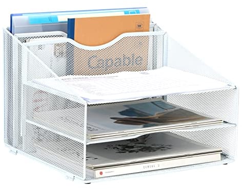 EasyPAG 3 Tier Desktop A4 Mesh in Tray Office Desk Tidy File Holder Paper Organiser Magazine Storage Shelf Filing Rack,White