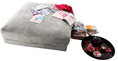 KAWOLA - Big Hocker Madeline - Gepolsterter Sitzpouf im modernen Design - Komfortables XXL Sofa Element - Urbaner Cordstoff - 120x43 cm, Hellgrau