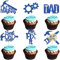 24Pcs Happy Father's Day Cupcake Toppers Blue Glitter Tool Construction Best Dad Ever Cake Toppers Dad Cupcake Picks for Happy Father's Day Theme Party Cake Decorations Supplies