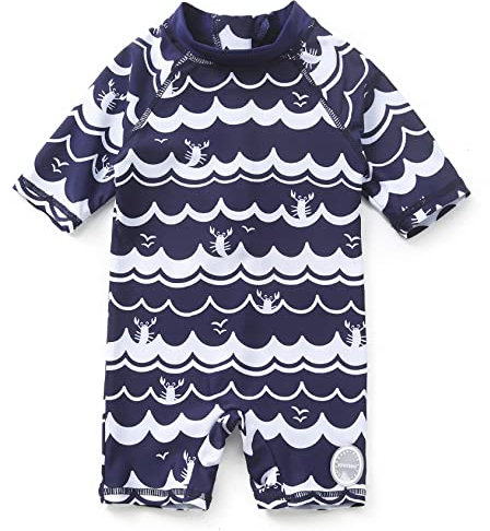 Mazuliso Baby Junge Badeanzug UV-Schutz 50+ EIN stück Kurzärmel Sonnenanzug MIT Einem Reißverschluss(Welle1,80-86 cm)