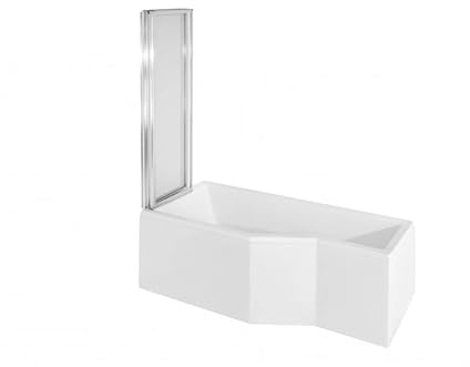 VBChome Badewanne mit Duschabtrennung 170x75 cm Links Acryl SET Siphon Eckbadewanne Weiß Design Modern Zweiteilige Duschabtrennung Ablaufgarnitur Viega Simplex Wanne Schürze Ablaufgarnitur Füße