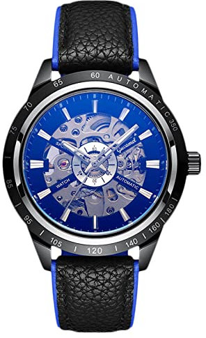 RORIOS Deportivo Relojes para Hombre Relojes Automático Mecánico con Correa de Cuero Esqueleto Militar Relojes de Pulsera