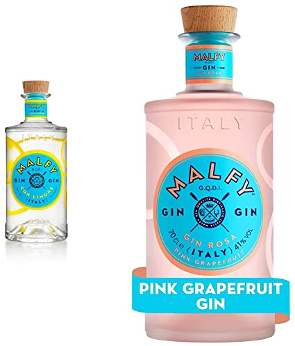 Malfy Rosa Sicilian Pink Grapefruit Flavoured Gin, 70cl & Con Limone Lemon Flavoured Italian Gin, 70cl