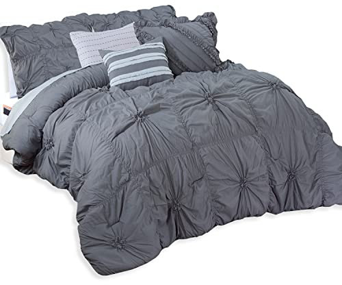 Elegant Comfort Amy 12-teilige übergroße Bettdecke, Bett-in-a-Bag inkl. 6-teiliges Bettlaken-Set mit Smart-Taschen und passenden dekorativen Kissen, Amy 12-teilige übergroße Bettdecke, voll, Grau
