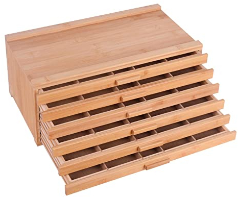 Vencer 6 Drawer Bamboo Artist Supply Storage Box with Separate Compartments for Organizing Pencil,Pen,Pastel,Marker Set,Brushes & Stamp,VAO-007
