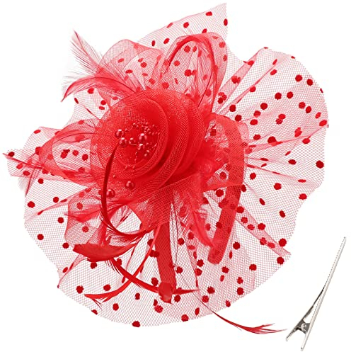 DRESHOW Fascinator Hüte für Damen Pillbox Hut mit Schleier Stirnband und Einer Gegabelten Clip Tea Party Kopfbedeckung