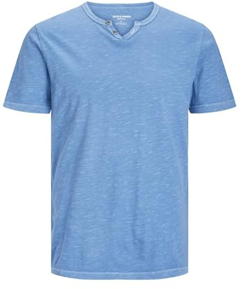 Jack & Jones Male T-Shirt Mottled Split Collar T-Shirt, Pacific Coast, XXL