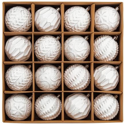 SVNVIOZ 16 Stück Weihnachtskugeln Set weiß, Christbaumkugeln Kunststoff Deko Weihnachten, Bruchsicher Weihnachtsbaumschmuck mit Aufhänger, Weihnachtsbaumkugeln für Weihnachtsdeko Innen Aussen