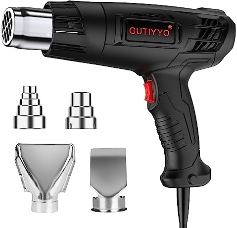 GUTIYYO Heat Gun, Professional Hot Air Gun Kit Dual Temperature Settings 300℃~500℃ and Overload Protection, Heat Gun for Crafts, Shrink, Wrapping, Paint Removing (4 Nozzles) (Black)