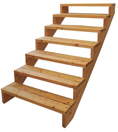 Gartenwelt Riegelsberger Terrassentreppe Breite 95 cm Treppe mit 7 Stufen Geschosshöhe 123 cm Massivholz Lärche Komplett-Set Wangen, Bohlen & Schrauben