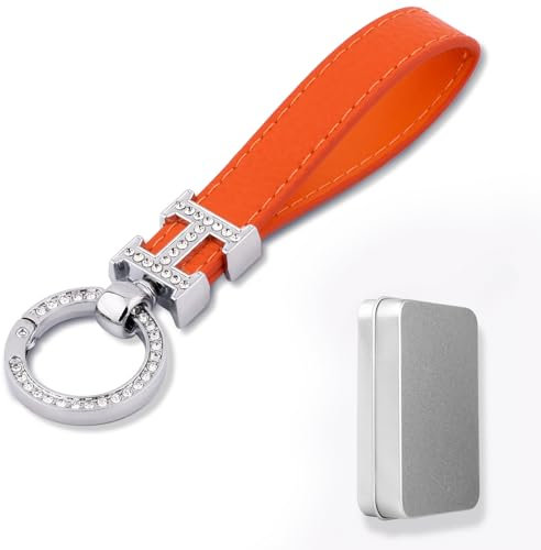 Aotoyou Schlüsselbund Glitzer Schlüsselanhänger Leder Handschlaufe Schlüsselband Kurz Keychain (Orange)