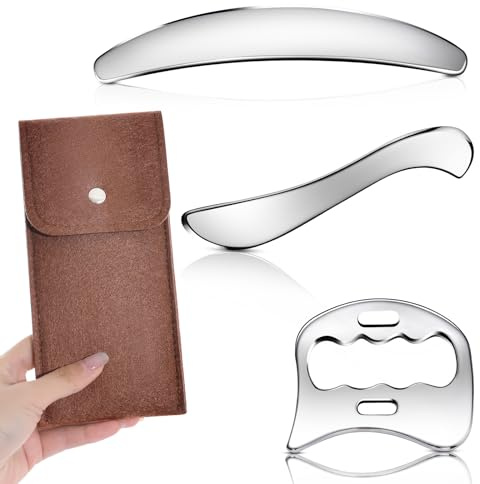 AICNLY 3 in 1 Edelstahl Gua Sha Muskelschaber Werkzeug Myofasziale Schaben Werkzeuge für Physiotherapie Lymphdrainage Massagegerät Weichgewebe Massage Werkzeug