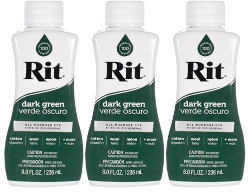 Rit Dye - Tinte líquido para telas de 8 onzas para ropa, decoración y manualidades, color verde oscuro (paquete de 3)