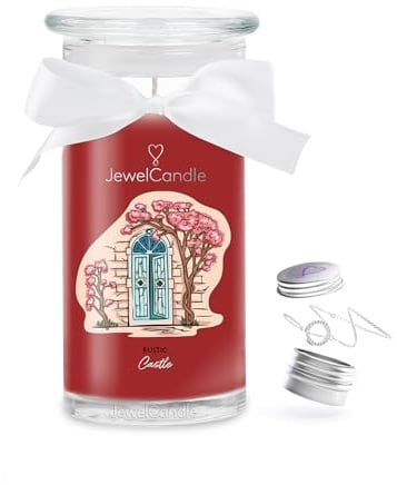 JuwelKerze Rustic Castle Armband Silber - große Schmuckkerze 80 Std - Duftkerze mit würzigem Duft - Kerze mit Schmuck - Geschenke für Frauen, Geburtstag