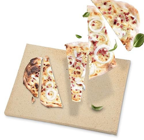 Feuerfest 123 - Flammkuchenstein Schamotte Eckig 40x30x2 cm - Für Backofen, Grill & Gasgrill - Echter Schamottstein, Backstein für knusprigen & luftigen Flammkuchen, Schamotte lebensmittelecht