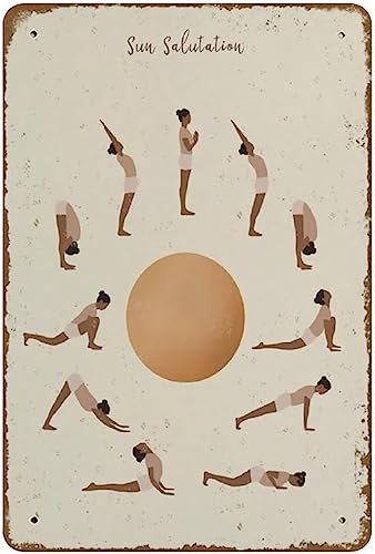 FONALO Metallschild 'Sun Salutation Yoga Poses', Metallschilder Surya Namaskar, Blechposter für Lehrer, Sonnengruß, Druck, Yoga, Retro-Schild, Bar, Pub, Vintage, Wanddekoration, 14 x 20 cm