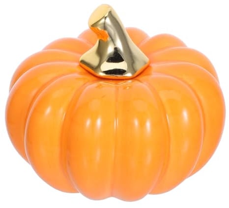 Kisangel Keramik-Kürbis Figur Halloween Tischdekoration Herbst Deko Kürbis Aus Keramik Weiß Realistische Kürbisornament Für Wohnkultur Und Schreibtisch Akzent