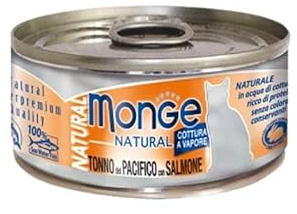 Monge Feuchtmittel für Katzen, natürlicher Pazifischer Thunfisch mit Lachs, 6 Schachteln à 80 g