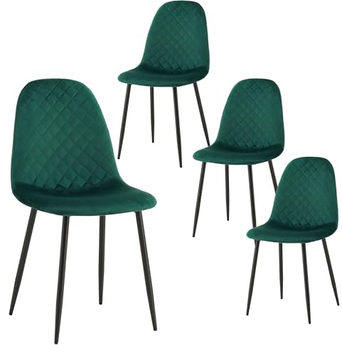 Homcasa Esszimmerstühle Küchenstuhl Polsterstuhl Wohnzimmerstuhl Sessel mit Rückenlehne, Sitzfläche aus Samt, Metallbeine (Grün, 4er Set)