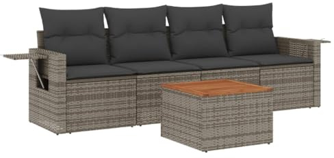 vidaXL Garten Sofagarnitur mit Kissen 5-TLG., Gartenmöbel Gartengarnitur, Sitzgruppe Sitzgarnitur, Lounge Sofa Garnitur Terrasse, Grau Poly Rattan