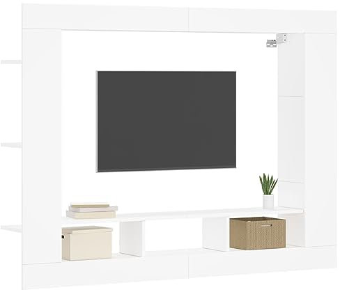 Homgoday Mobile TV, mensola a parete per mobile TV, supporto per TV moderno, con scomparti aperti e ripiani laterali in legno di ingegneria bianco 152x22x113 cm
