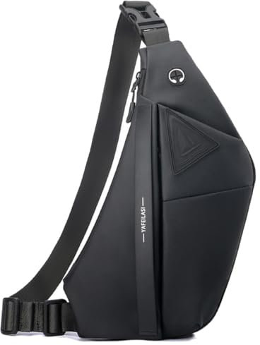Schlanke Schultertasche, Diebstahlschutz, Crossbody-Brust-Schulter-Rucksack, wasserabweisend, persönliche Tasche für Wandern, Reisen, Schwarz, linke Hand, 15.7 x 7.9 x 1.2 (H*L*W), Tragetasche