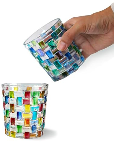 TUCHACA Tasse d'eau colorée. Set de 2 verres à eau colorés (2 couleurs). Soupe de whisky 280 ml. Lunettes multicolores peintes à la main. Un cadeau pour les amateurs de tasses.