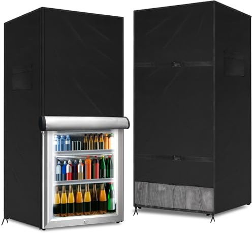 Coldairsoap Outdoor Refrigerator Cover, Dustproof & Waterproof, UV Resistant, Black, 23 x 23 x 56, Fits 5-7.5 Cubic Foot Upright Freezers & Beverage Refrigerators