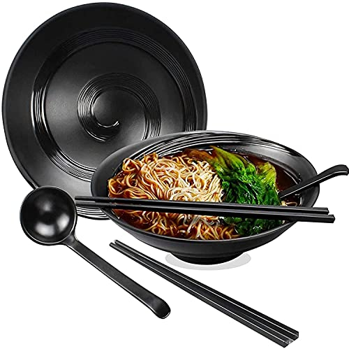 BGFYUSF Cuencos de Cereales Reutilizables, 2 Juegos de Cuencos Grandes de Ramen, Cuenco de Sopa con Cuchara de Palillos, ensaladera, para Fideos Udon Soba