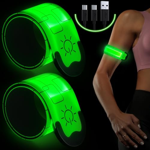 ocuvaep Led Armband Aufladbar, 2 Stück Leuchtarmband Joggen Aufladbar, Reflective Leuchtbänder für Laufen Hundewandern Radfahren Outdoor Sports