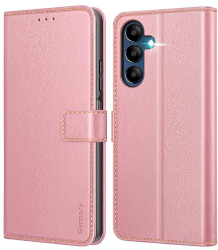 Ganbary Cover Compatibile con Samsung Galaxy A15 4G/5G, Premium Pelle PU Flip Libro Custodia per Samsung Galaxy A15 4G/5G [Protezione Completa] [Slot per Scheda] [Funzione di Supporto], Rosa