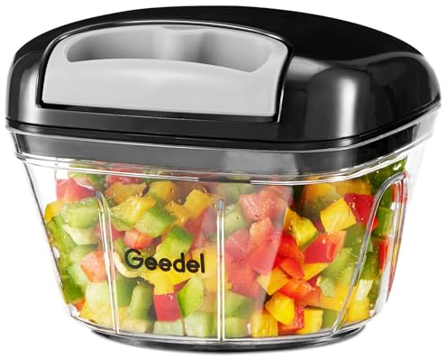 Geedel Manual Pull Food Chopper, 500ML Hand Pull String Onion Chopper Dicer for Kitchen, Easy Cleaning food Chopper for Vegetables, Fruits Nut Garlic Grey Black