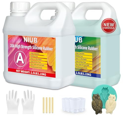 NIUB Abformsilikon, 20A 2,5kg Flüssiges Silikon Abformmasse, Selbstentlüftend, Lebensmittelecht, Easy Mold Release, Niedrige Viskosität, Anti-Tear, Hohe Zähigkeit - Silikon zum Abformen(Jade Grün)
