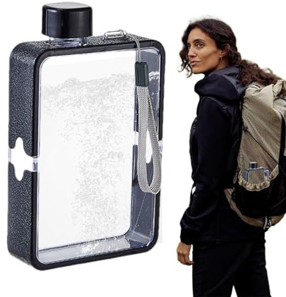 Tuxxjzm Botella de bolso, botella plana delgada - Botella de agua cuadrada en forma de libro a prueba de fugas,Botella de agua cuadrada, a prueba de fugas/goteo de diseño que se