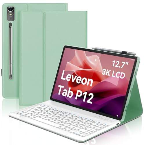 WINCHKING Tastiera per Lenovo Tab P12 Pro 12.7 2023, Custodia Tastiera per Lenovo P12, Cover Tastiera Italiano Magnetica Intelligente Bluetooth per Lenovo P12 Pro Tablet (TB370FU), Verde Chiaro