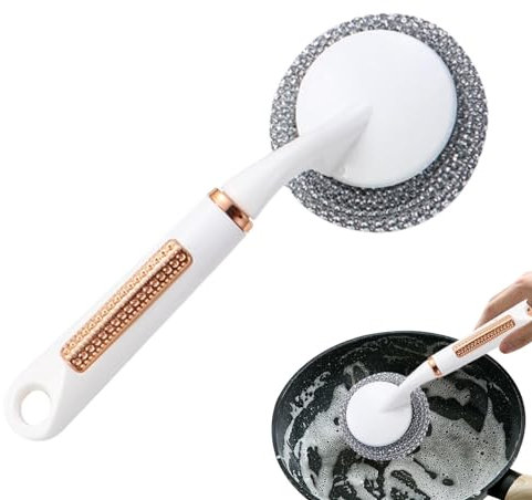 Spazzola in acciaio inox – Spazzola in acciaio inox per pentole, scope all'aperto, fondo mentale, spazzola in lana d'acciaio con manico lungo per frigoriferi, lavandini, piani di lavoro